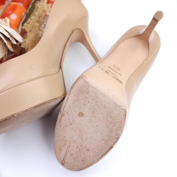 Jimmy Choo Women's Tan Peep Toe Platform Heels Sz 36.5 - Picture 4 of 11